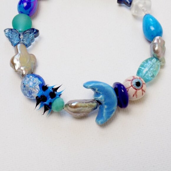 new! handmade charm bracelet chunky pearls indie kidcore funky random colorful - Picture 2 of 4